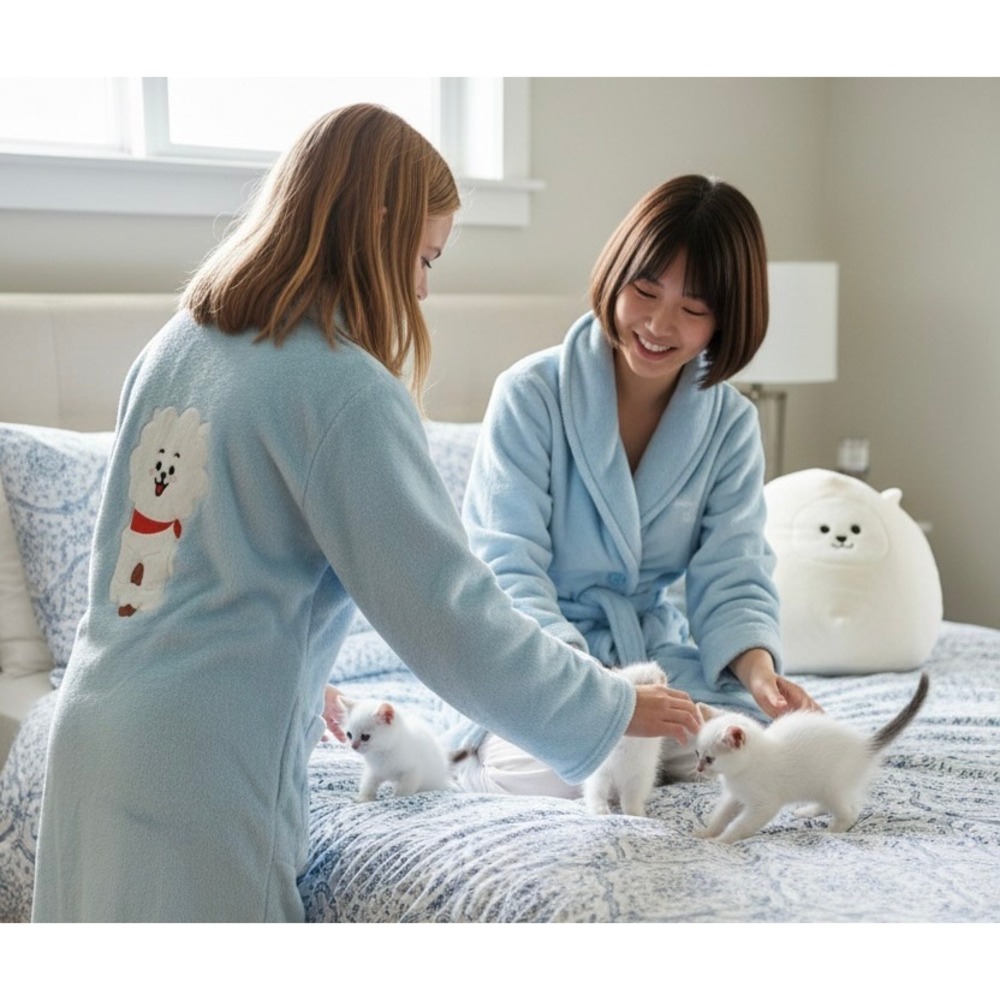 BTS BT21 RJ Kind Alpaca Blue Plush Fleece Robe Med KPop BTS RJ Jin Foodie Alpaca